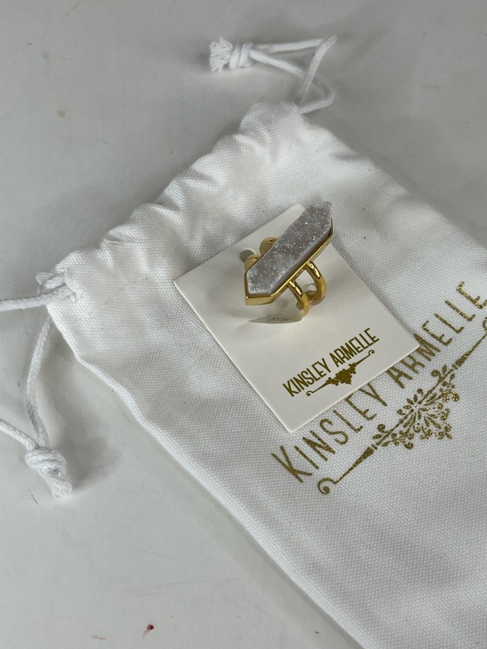 Kinsley Armelle Gold Druzy Bar Ring with White Crystal - Picture 5 of 5